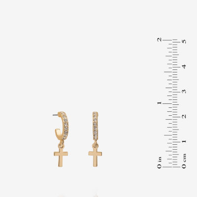 Bijoux Bar Delicates Gold Tone Womens Glass 24.5mm Cross Hoop Earrings