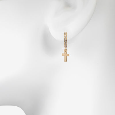 Bijoux Bar Delicates Gold Tone Womens Glass 24.5mm Cross Hoop Earrings