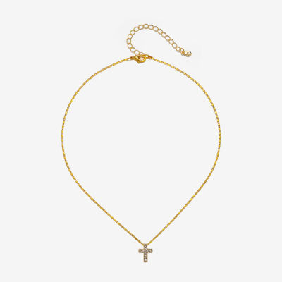 Bijoux Bar Delicates Gold Tone Glass 16 Inch Figaro Cross Pendant Necklace