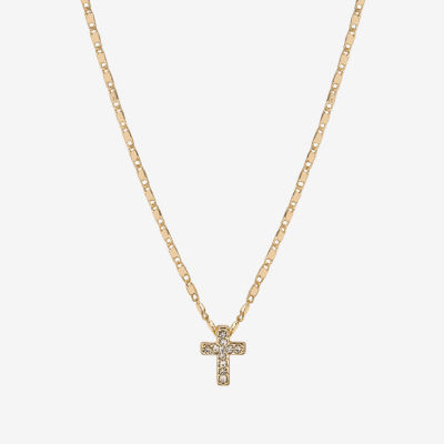 Bijoux Bar Delicates Gold Tone Glass 16 Inch Figaro Cross Pendant Necklace