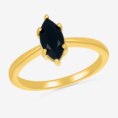 Womens Genuine Black Onyx 10K Gold Sterling Silver Marquise Cocktail Ring