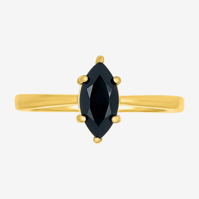 Womens Genuine Black Onyx 10K Gold Sterling Silver Marquise Cocktail Ring
