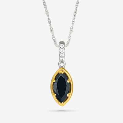 Womens Genuine Black Onyx 10K Gold Sterling Silver Marquise Pendant Necklace