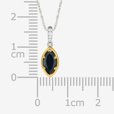 Womens Genuine Black Onyx 10K Gold Sterling Silver Marquise Pendant Necklace