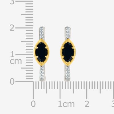 Genuine Black Onyx 10K Gold Sterling Silver 20.5mm Marquise Hoop Earrings