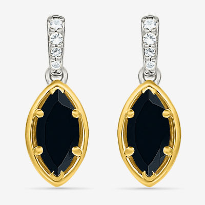 Genuine Black Onyx 10K Gold Sterling Silver Marquise Drop Earrings