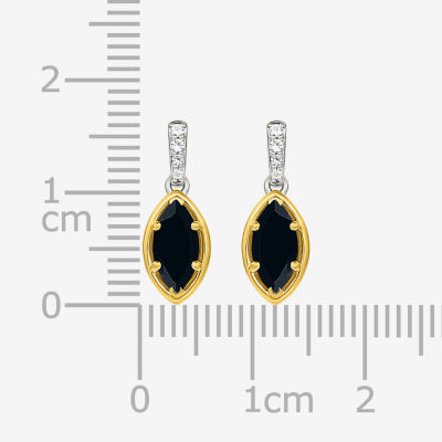 Genuine Black Onyx 10K Gold Sterling Silver Marquise Drop Earrings