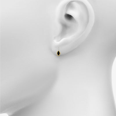 Genuine Black Onyx 10K Gold Sterling Silver Marquise Drop Earrings