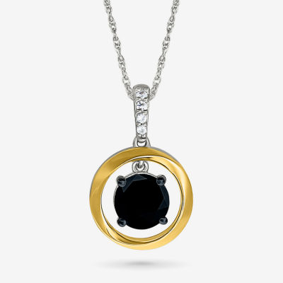 Womens Genuine Black Onyx 10K Gold Sterling Silver Round Pendant Necklace