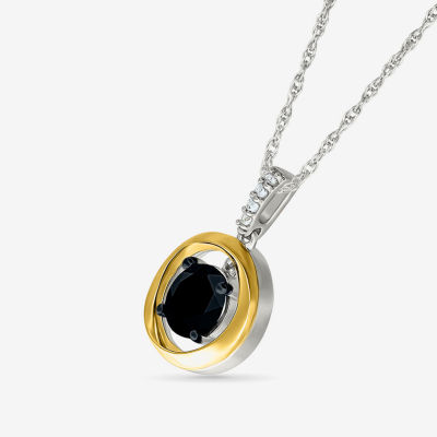 Womens Genuine Black Onyx 10K Gold Sterling Silver Round Pendant Necklace