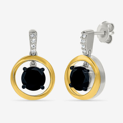 Genuine Black Onyx 10K Gold Sterling Silver Round Drop Earrings