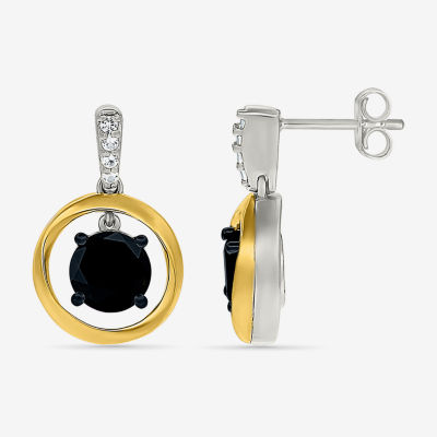 Genuine Black Onyx 10K Gold Sterling Silver Round Drop Earrings