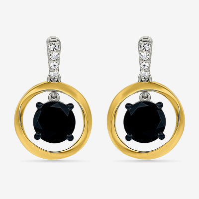 Genuine Black Onyx 10K Gold Sterling Silver Round Drop Earrings