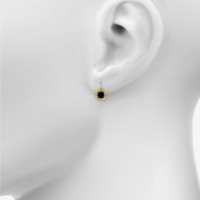 Genuine Black Onyx 10K Gold Sterling Silver Round Drop Earrings