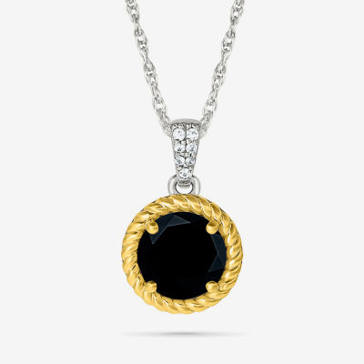 Womens Genuine Black Onyx 10K Gold Sterling Silver Round Pendant Necklace