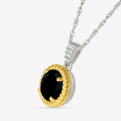 Womens Genuine Black Onyx 10K Gold Sterling Silver Round Pendant Necklace