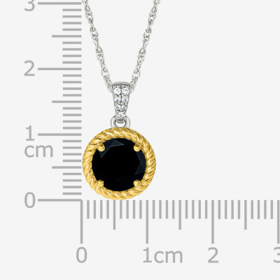 Womens Genuine Black Onyx 10K Gold Sterling Silver Round Pendant Necklace