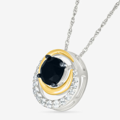 Womens Genuine Black Onyx 10K Gold Sterling Silver Round Pendant Necklace