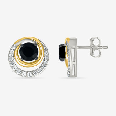 Genuine Black Onyx 10K Gold Sterling Silver 11.5mm Round Stud Earrings