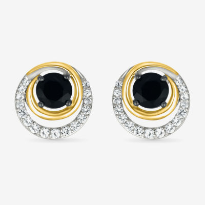 Genuine Black Onyx 10K Gold Sterling Silver 11.5mm Round Stud Earrings