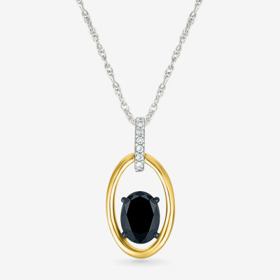 Womens Genuine Black Onyx 10K Gold Sterling Silver Oval Pendant Necklace