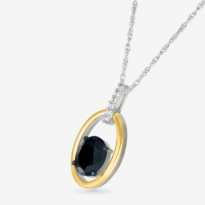 Womens Genuine Black Onyx 10K Gold Sterling Silver Oval Pendant Necklace