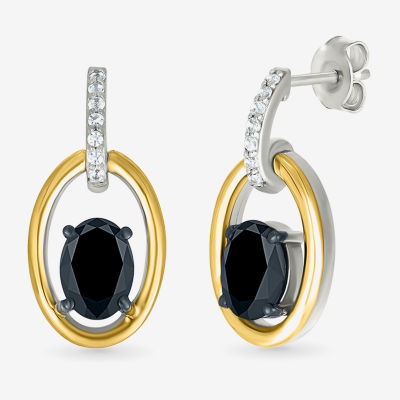 Genuine Black Onyx 10K Gold Sterling Silver Oval Drop Earrings