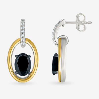 Genuine Black Onyx 10K Gold Sterling Silver Oval Drop Earrings