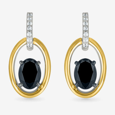 Genuine Black Onyx 10K Gold Sterling Silver Oval Drop Earrings