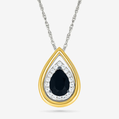 Womens Genuine Black Onyx 10K Gold Sterling Silver Pear Pendant Necklace