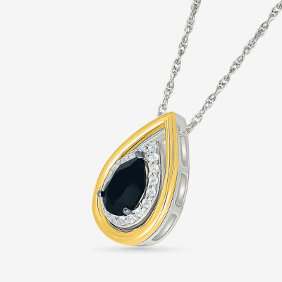 Womens Genuine Black Onyx 10K Gold Sterling Silver Pear Pendant Necklace