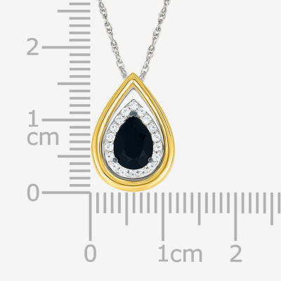 Womens Genuine Black Onyx 10K Gold Sterling Silver Pear Pendant Necklace