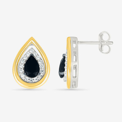 Genuine Black Onyx 10K Gold Sterling Silver 14.5mm Pear Stud Earrings