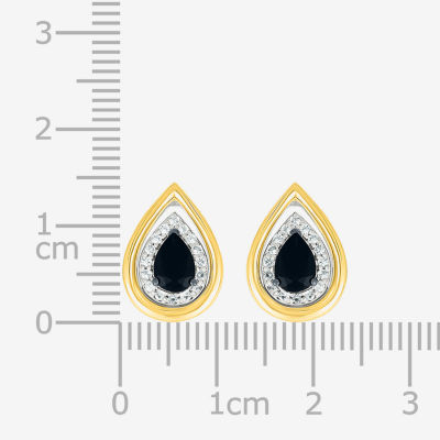 Genuine Black Onyx 10K Gold Sterling Silver 14.5mm Pear Stud Earrings
