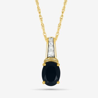 Womens Genuine Black Onyx 10K Gold Sterling Silver Oval Pendant Necklace