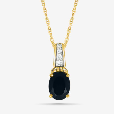 Womens Genuine Black Onyx 10K Gold Sterling Silver Oval 18 Inch Pendant Necklace