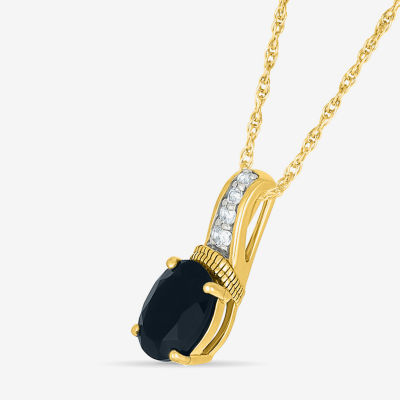 Womens Genuine Black Onyx 10K Gold Sterling Silver Oval Pendant Necklace