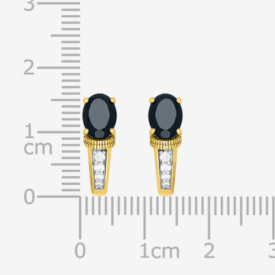 Genuine Black Onyx 10K Gold Sterling Silver 16mm Oval Hoop Earrings