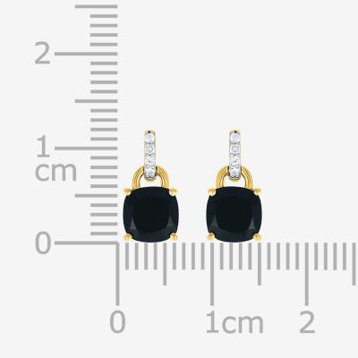 Genuine Black Onyx 10K Gold Sterling Silver Cushion Drop Earrings
