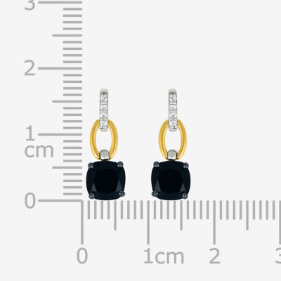 Genuine Black Onyx 10K Gold Sterling Silver Cushion Drop Earrings