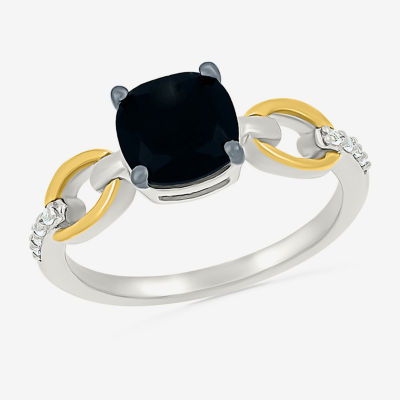 Womens Genuine Black Onyx 10K Gold Sterling Silver Cushion Cocktail Ring