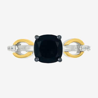 Womens Genuine Black Onyx 10K Gold Sterling Silver Cushion Cocktail Ring