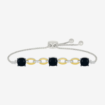 Genuine Black Onyx 10K Gold Sterling Silver Cushion Bolo Bracelet