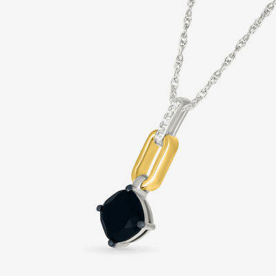 Womens Genuine Black Onyx 10K Gold Sterling Silver Cushion 18 Inch Pendant Necklace