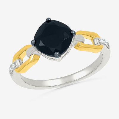 Womens Genuine Black Onyx 10K Gold Sterling Silver Cushion Cocktail Ring