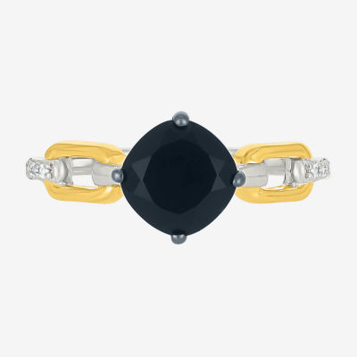Womens Genuine Black Onyx 10K Gold Sterling Silver Cushion Cocktail Ring