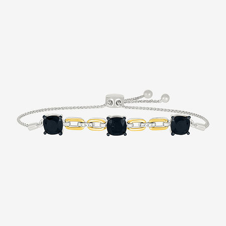 Womens Genuine Black Onyx 10K Gold Sterling Silver Cushion Bolo Bracelet, One Size