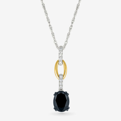 Womens Genuine Black Onyx 10K Gold Sterling Silver Oval 18 Inch Pendant Necklace