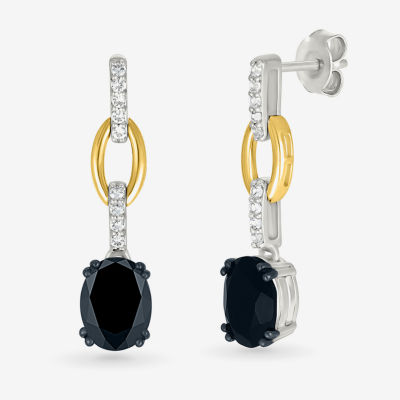 Genuine Black Onyx 10K Gold Sterling Silver Oval Drop Earrings