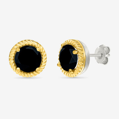 Genuine Black Onyx 10K Gold Sterling Silver 10mm Round Stud Earrings